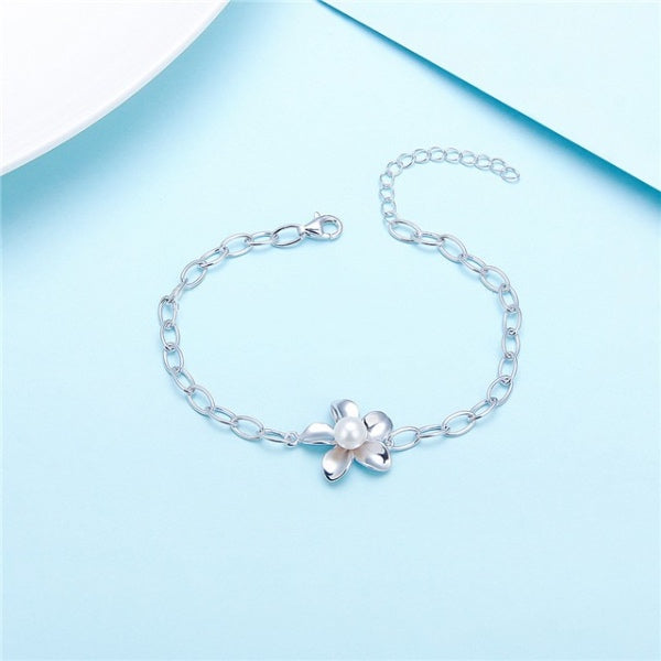 Sterling Silver Pearl Plumeria Bracelet Setting