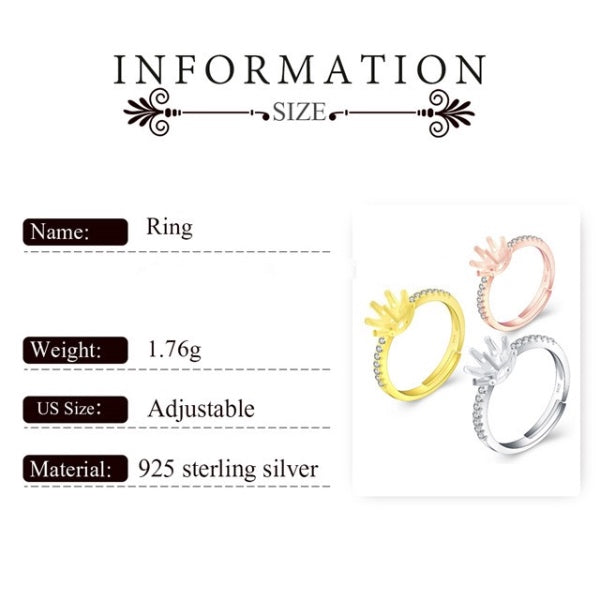 Sterling Silver Crown Design Pearl Ring Setting