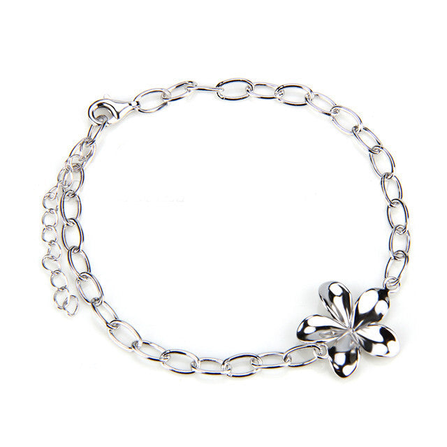Sterling Silver Pearl Plumeria Bracelet