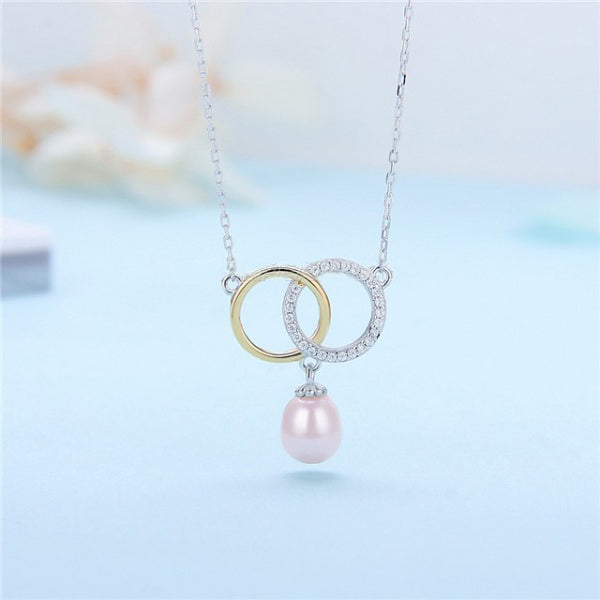Sterling Silver Pearl Intertwined Circle Necklace