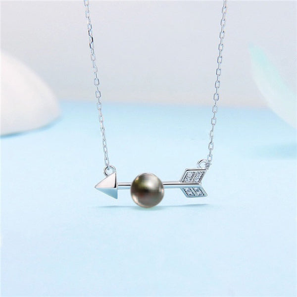 Sterling Silver Arrow Design Pearl Necklace