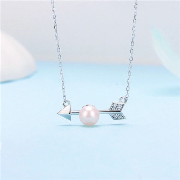 Sterling Silver Arrow Design Pearl Necklace