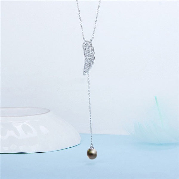 Sterling Silver Feather Design Pearl Necklace