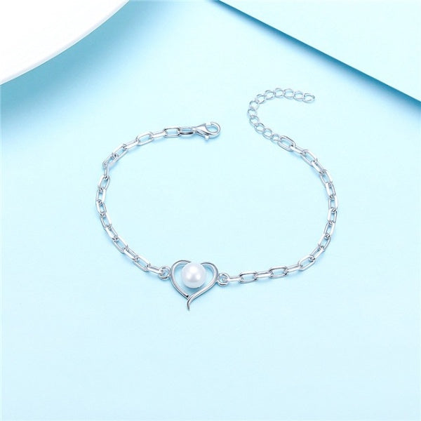Sterling Silver Pearl Heart Bracelet