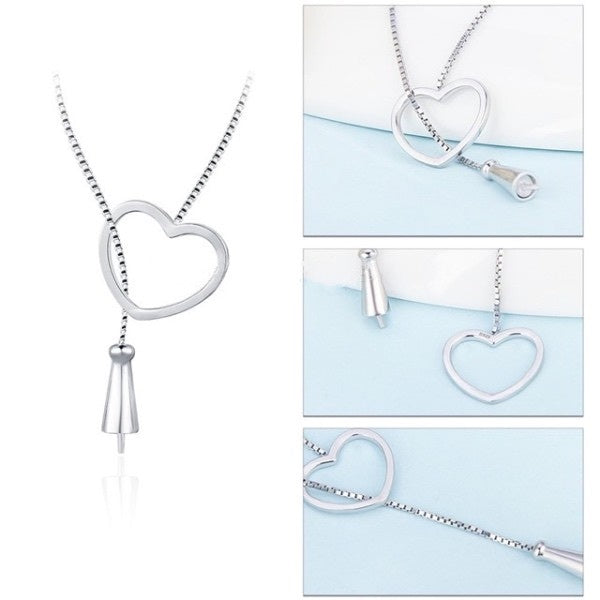 Sterling Silver Pearl Heart Lariat Necklace