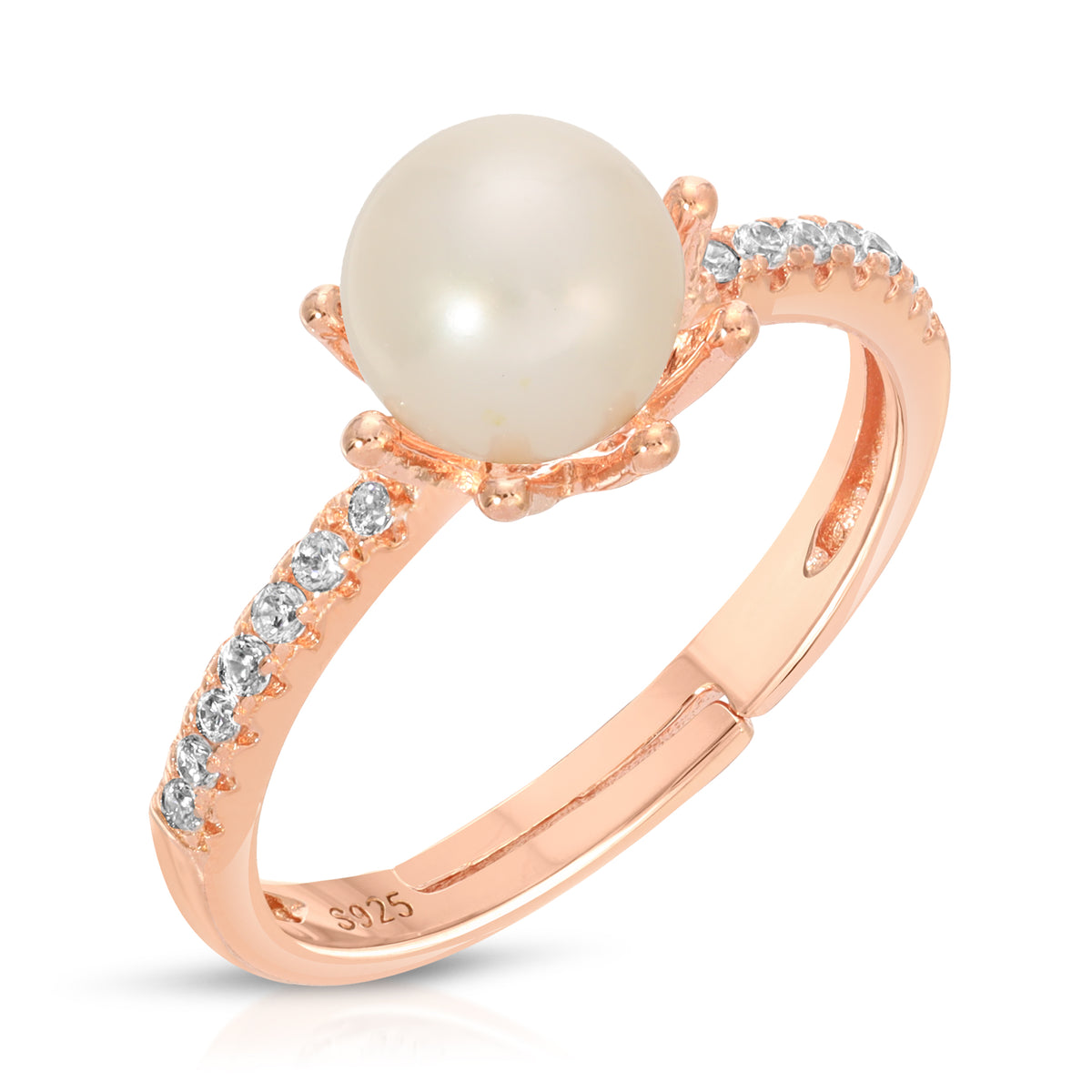 Sterling Silver Crown Design Pearl Ring