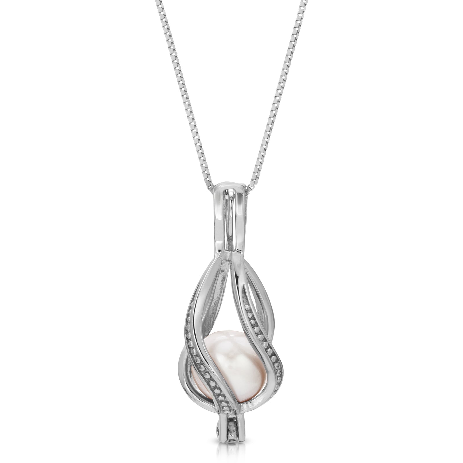 Sterling Silver Pearl Cage Pendant - Swirled Design Pearl Cage Pendant