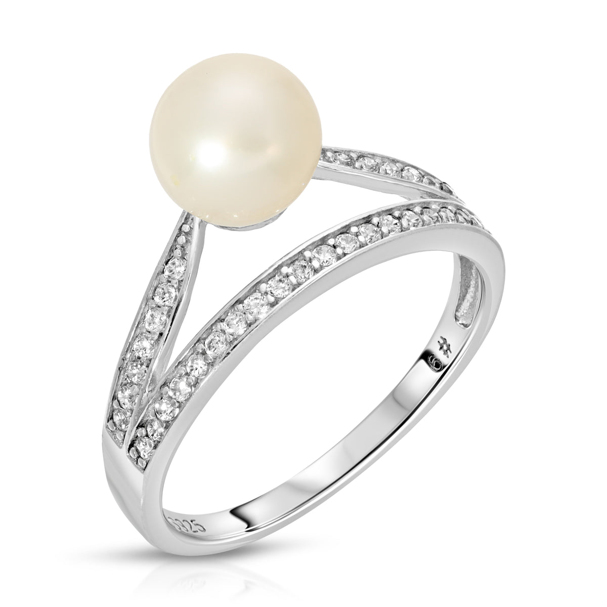 Sterling Silver Double Band Design Pearl Ring