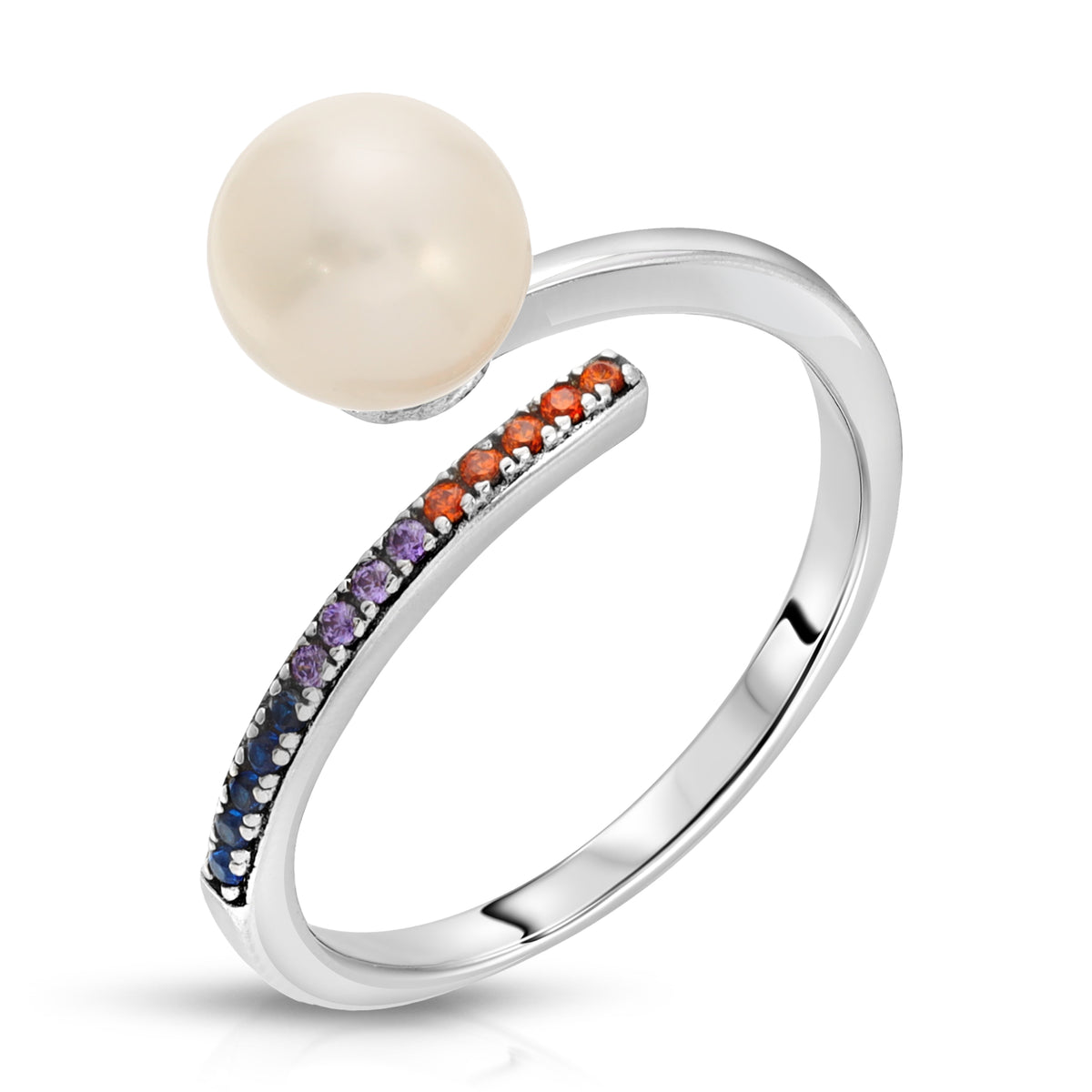 Sterling Silver rainbow design Pearl Ring
