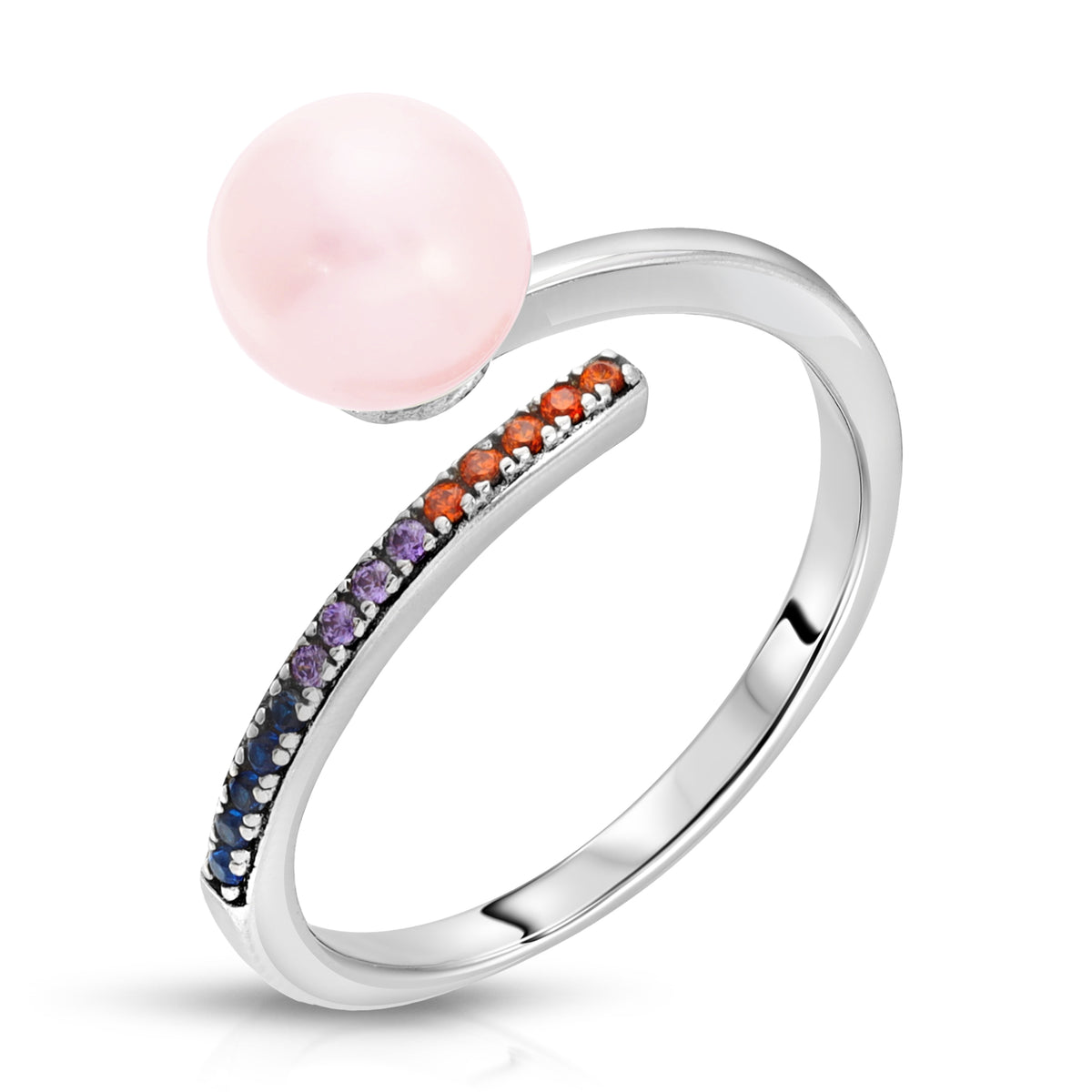 Sterling Silver rainbow design Pearl Ring