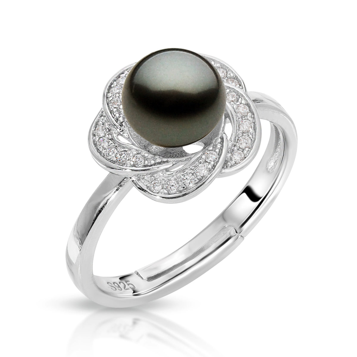 Sterling Silver Flower Design Pearl Ring