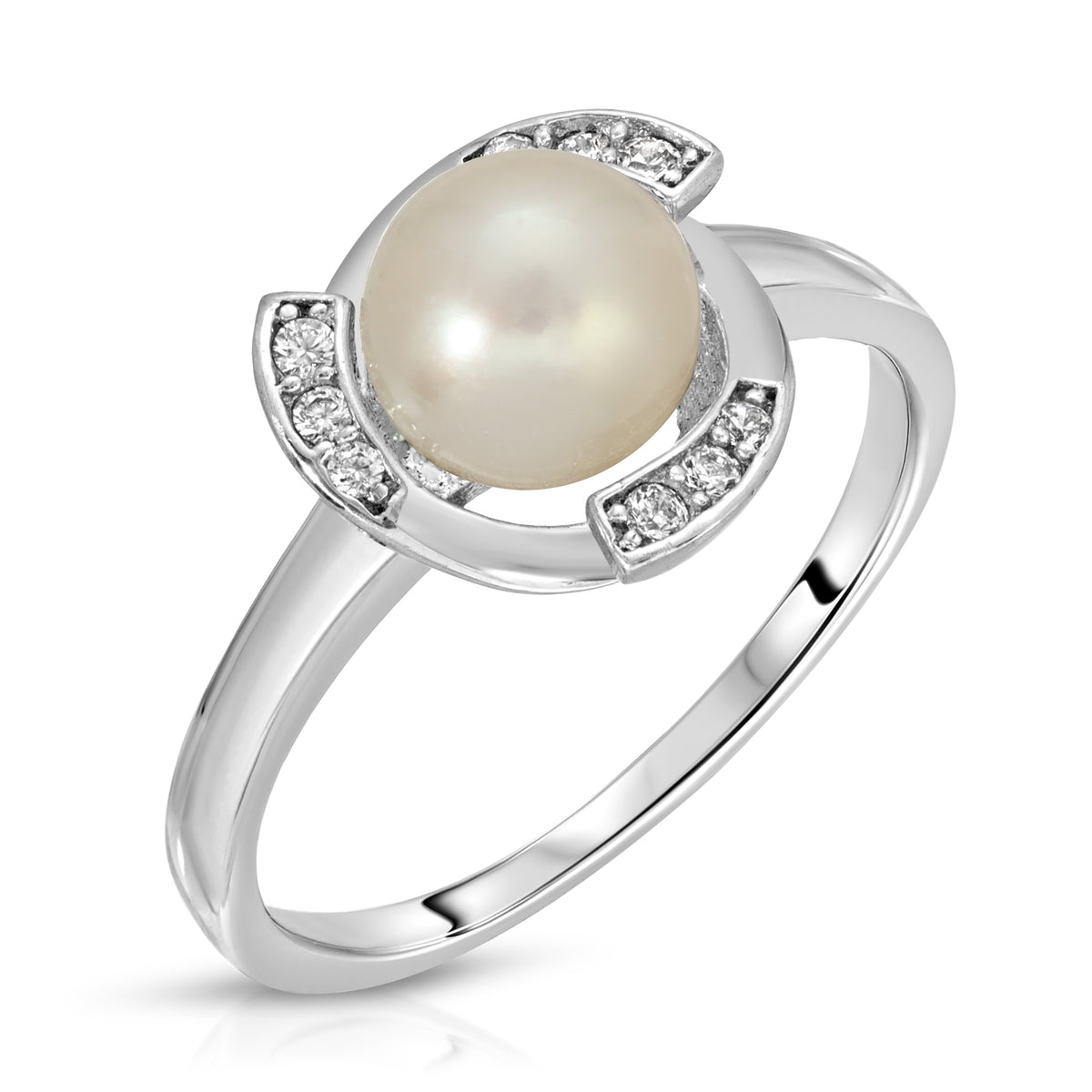 Sterling Silver Circle Design Pearl Ring