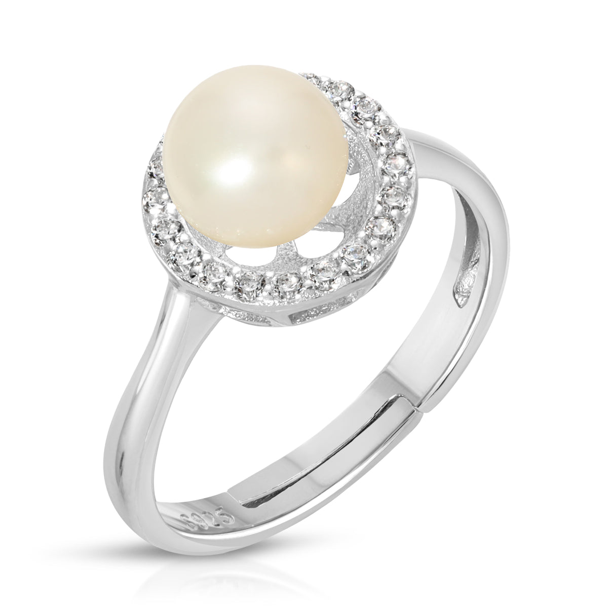 Sterling Silver Halo design Pearl Ring