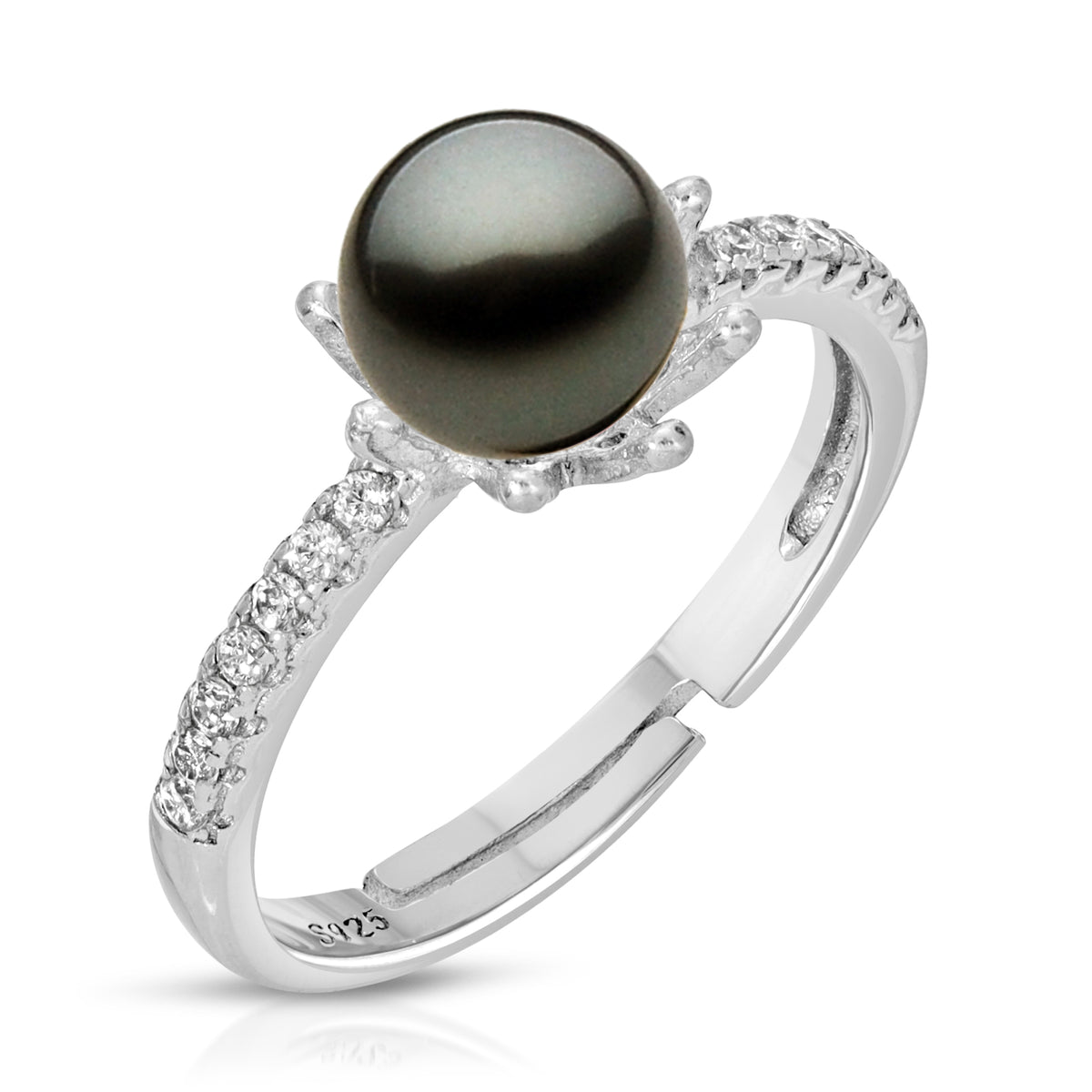 Sterling Silver Crown Design Pearl Ring
