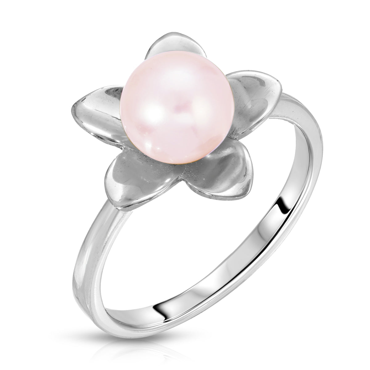 Sterling Silver Plumeria Design Pearl Ring