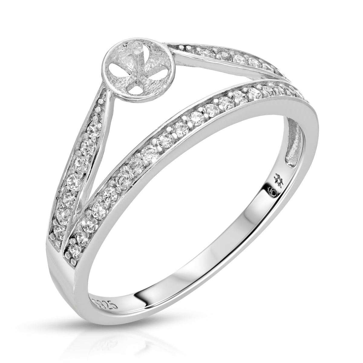 Sterling Silver Double Band Design Pearl Ring Setting