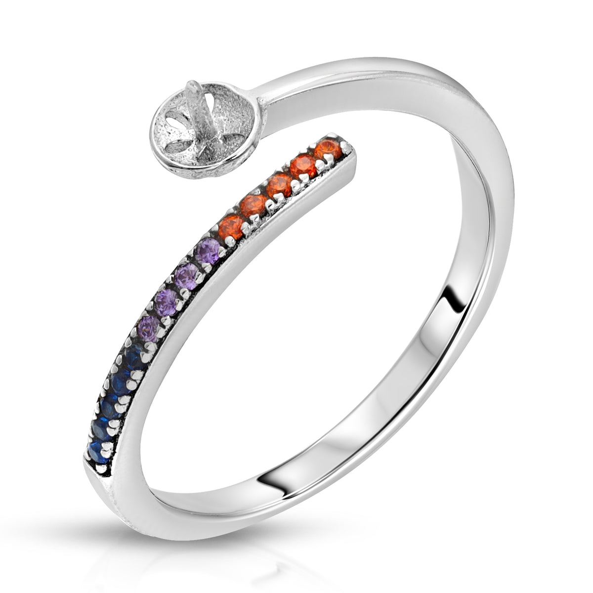 Sterling Silver Rainbow Design Pearl Ring Setting