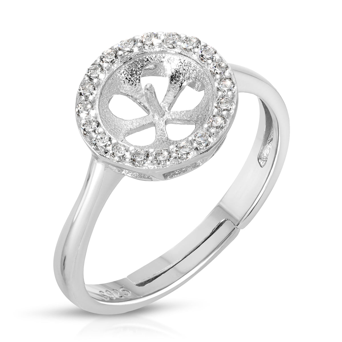 Sterling Silver Halo Design Pearl Ring Setting