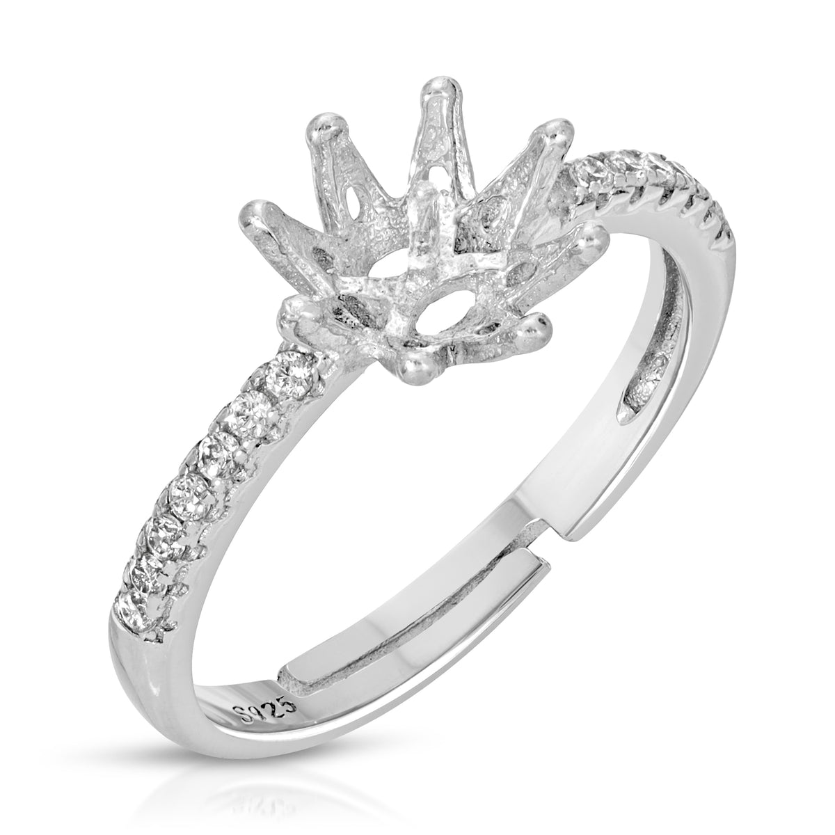 Sterling Silver Crown Design Pearl Ring Setting