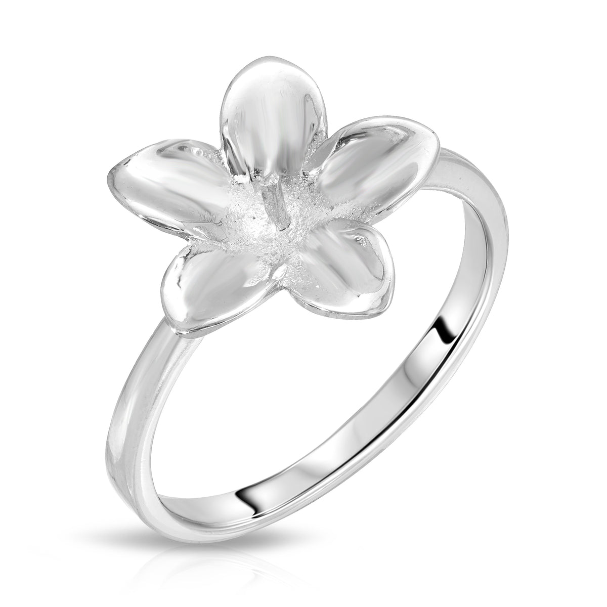 Sterling Silver Plumeria Design Pearl Ring