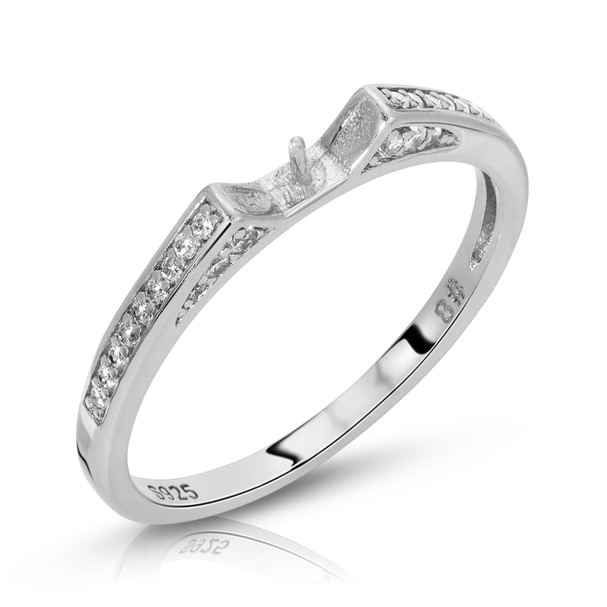Sterling Silver Simple Sparkle Design Pearl Ring Setting