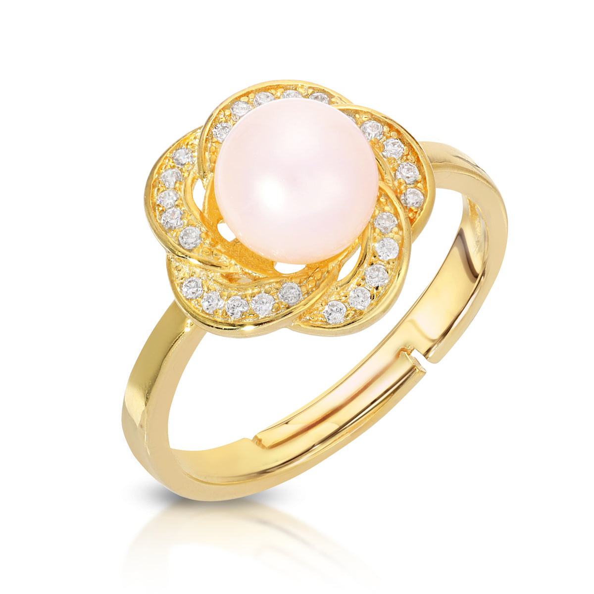 Sterling Silver Flower Design Pearl Ring