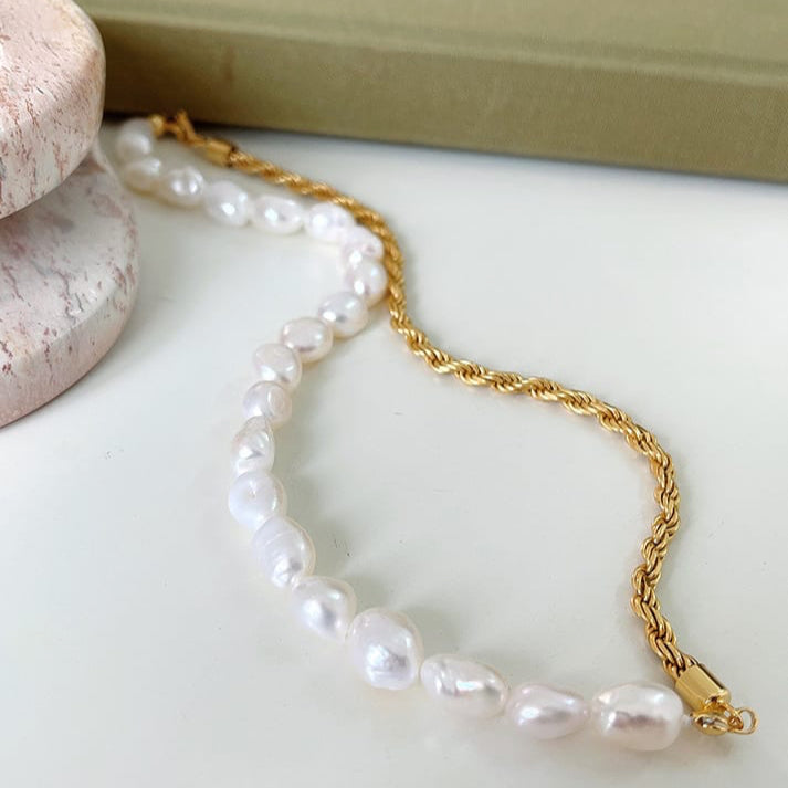 925 Sterling Silver Irregular Vintage Pearl Necklace