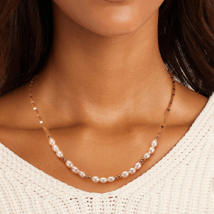 Classic Freshwater Pearl Necklace - 14K Gold Plated Over Sterling Silver