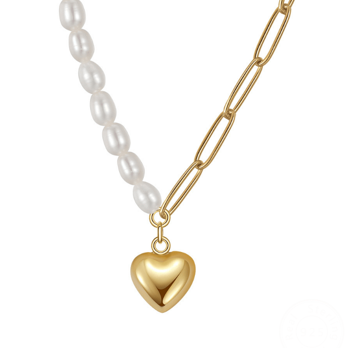 925 Sterling Silver Freshwater Pearl Heart Minimalist Necklace