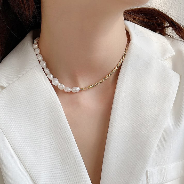 925 Sterling Silver Irregular Vintage Pearl Necklace