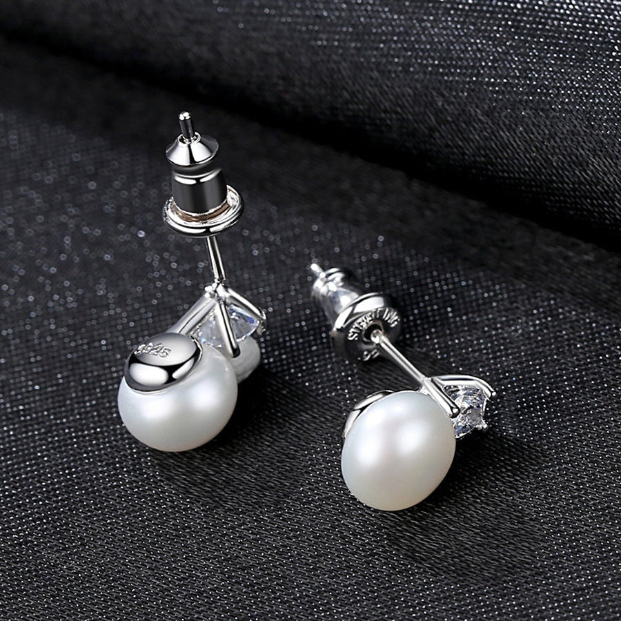 925 Sterling Silver Classic Pearl Stud Earrings