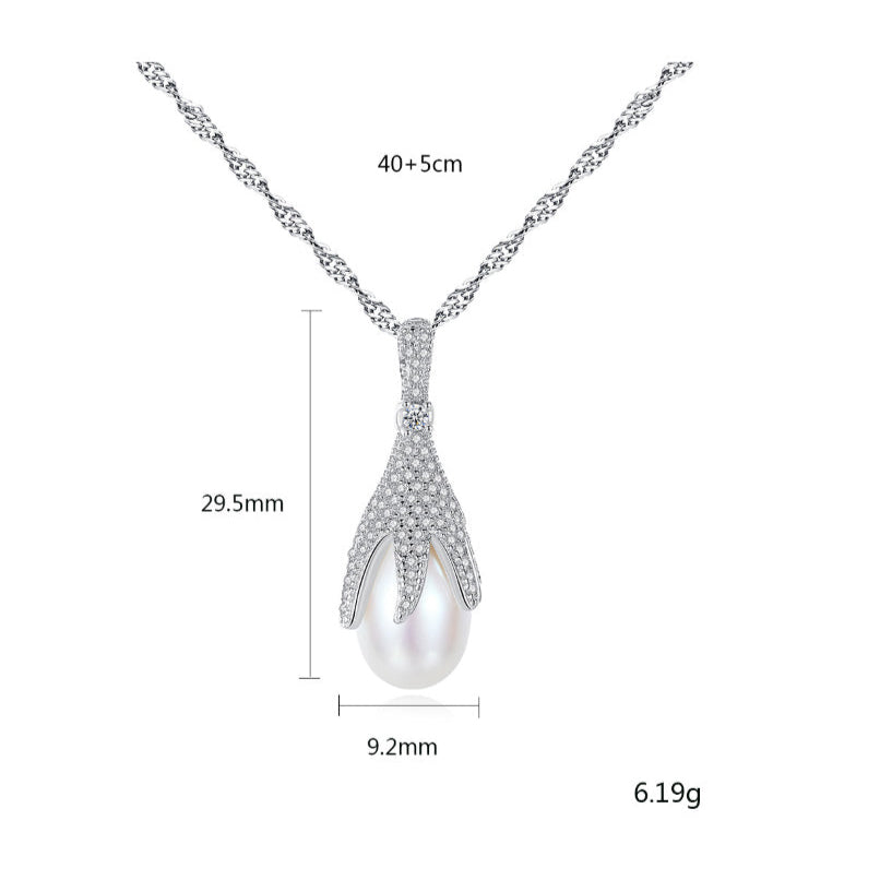 925 Sterling Silver Freshwater Pearl Drop Pendant with Cubic Zirconia Halo