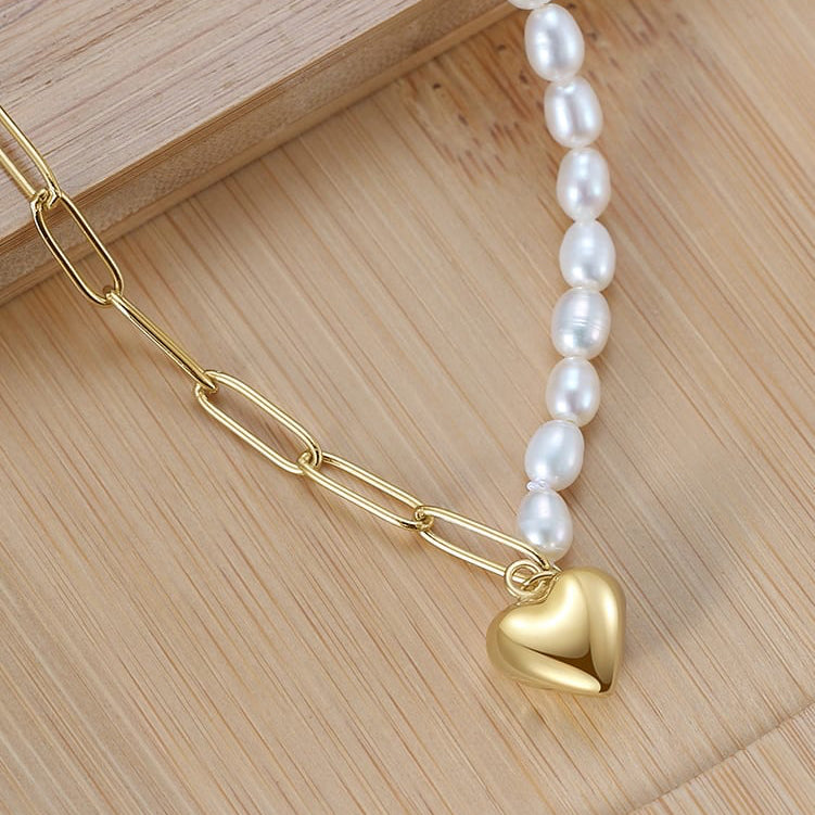 925 Sterling Silver Freshwater Pearl Heart Minimalist Necklace