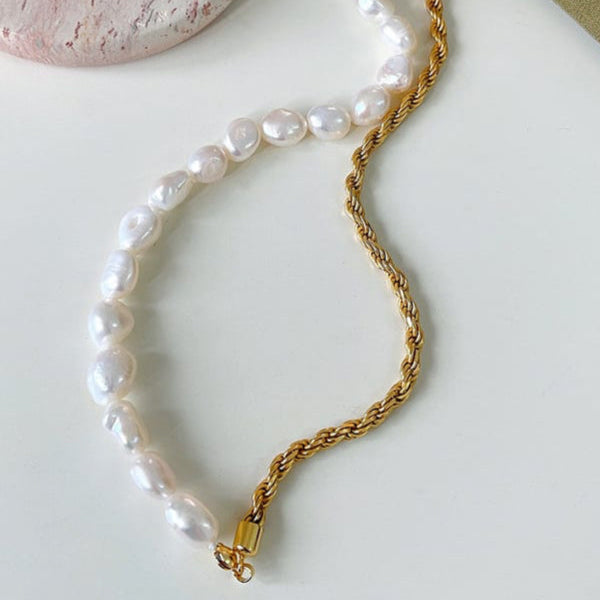 925 Sterling Silver Irregular Vintage Pearl Necklace