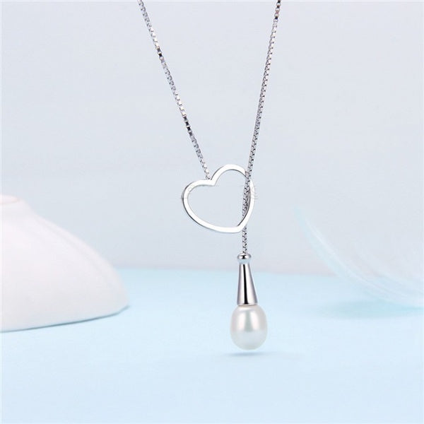 Sterling Silver Pearl Heart Lariat Necklace