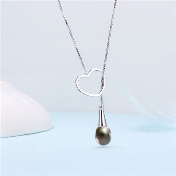 Sterling Silver Pearl Heart Lariat Necklace