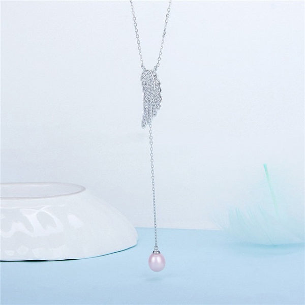 Sterling Silver Feather Design Pearl Necklace
