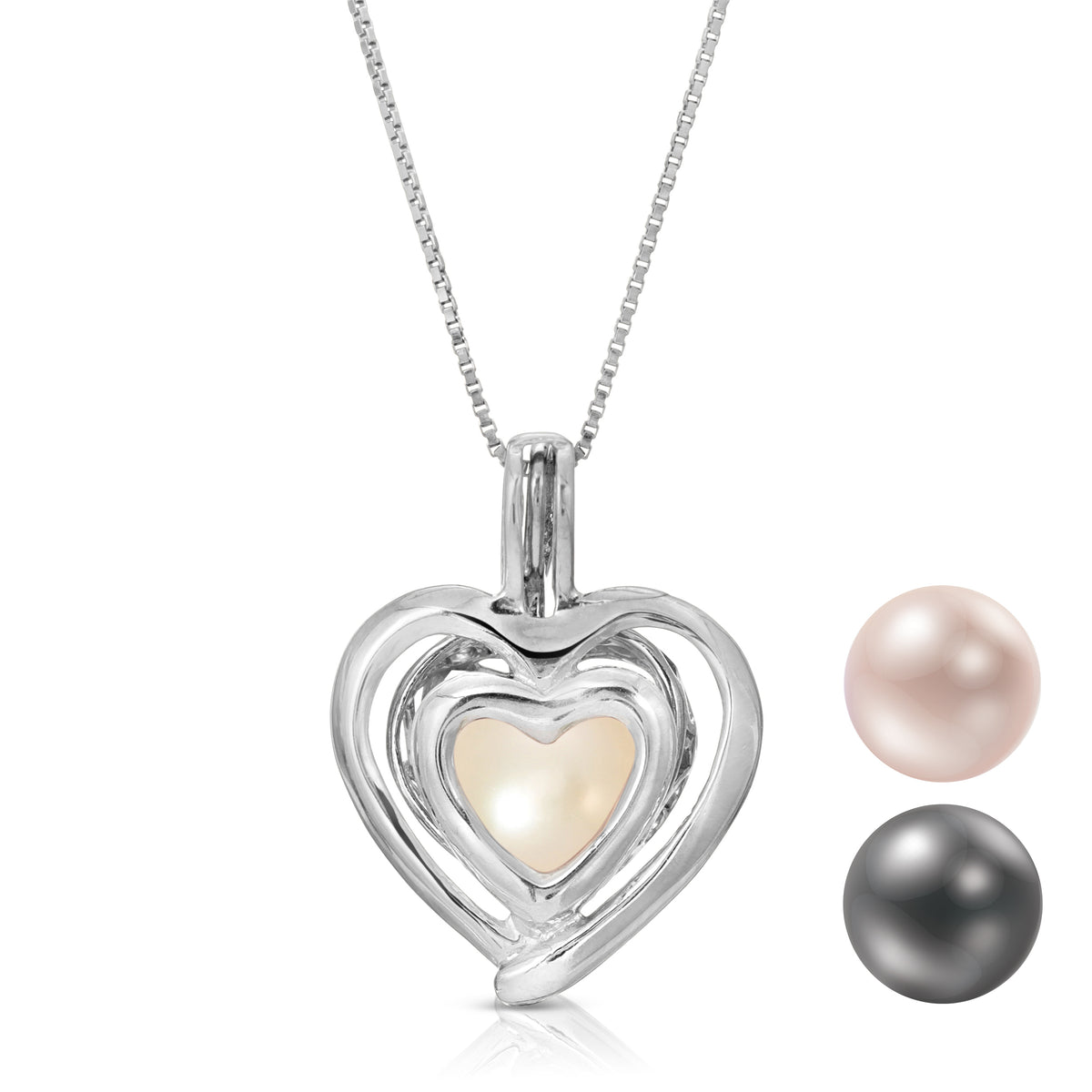 Sterling Silver Pearl Cage Pendant - Double Heart Design Pearl Cage Pendant