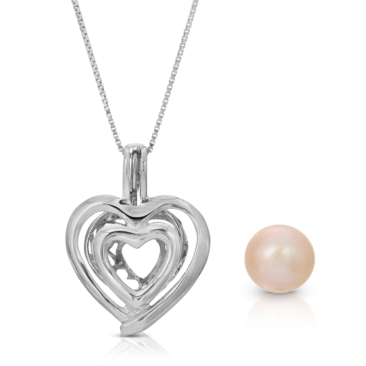 Sterling Silver Pearl Cage Pendant - Double Heart Design Pearl Cage Pendant