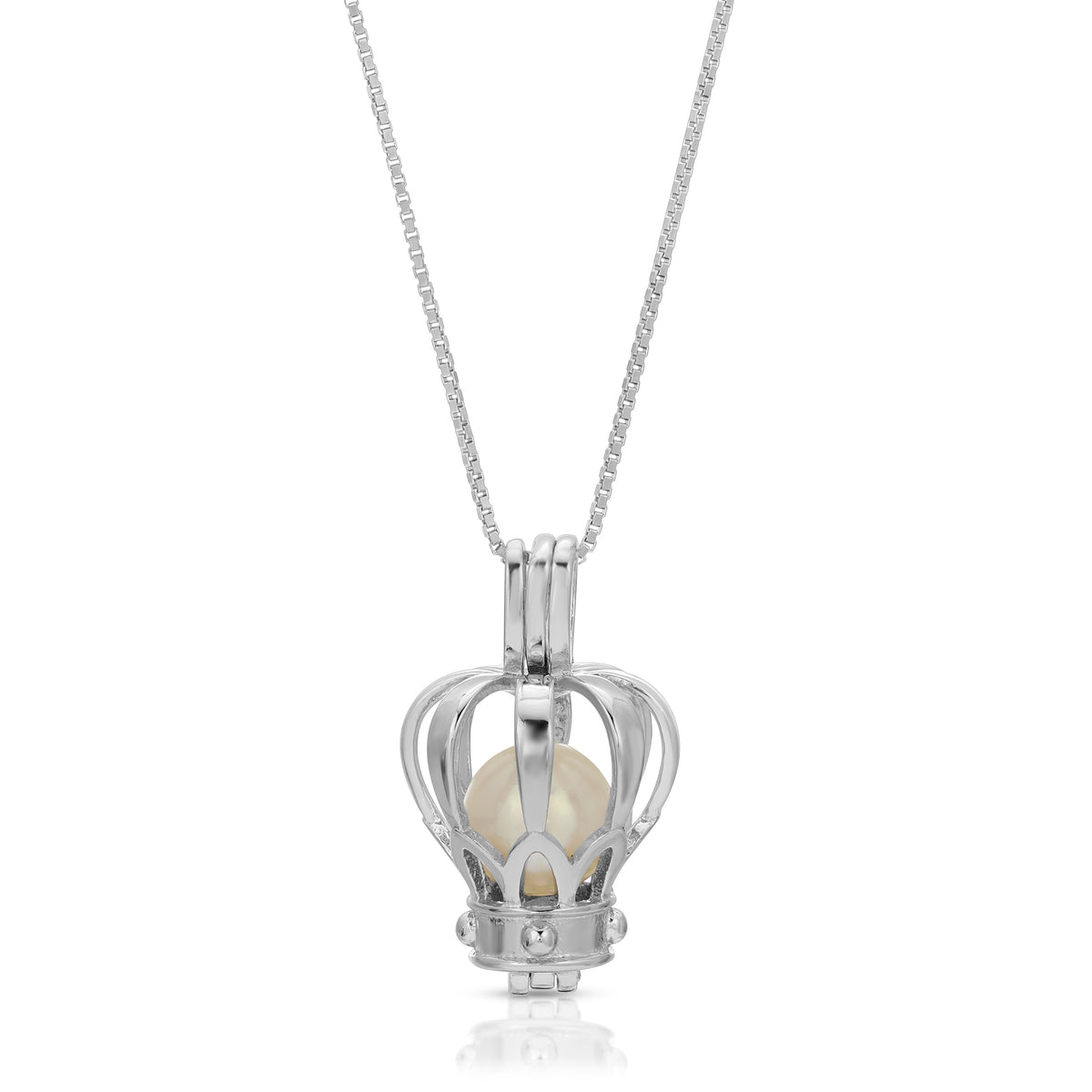 Sterling Silver Pearl Cage Pendant - Crown Design Pearl Cage Pendant