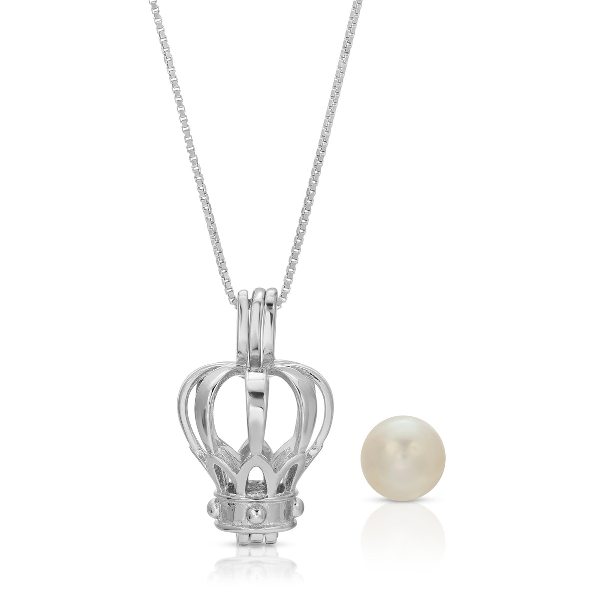 Sterling Silver Pearl Cage Pendant - Crown Design Pearl Cage Pendant