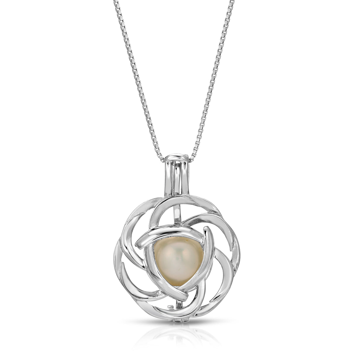 Sterling Silver Pearl Flower Cage Pendant