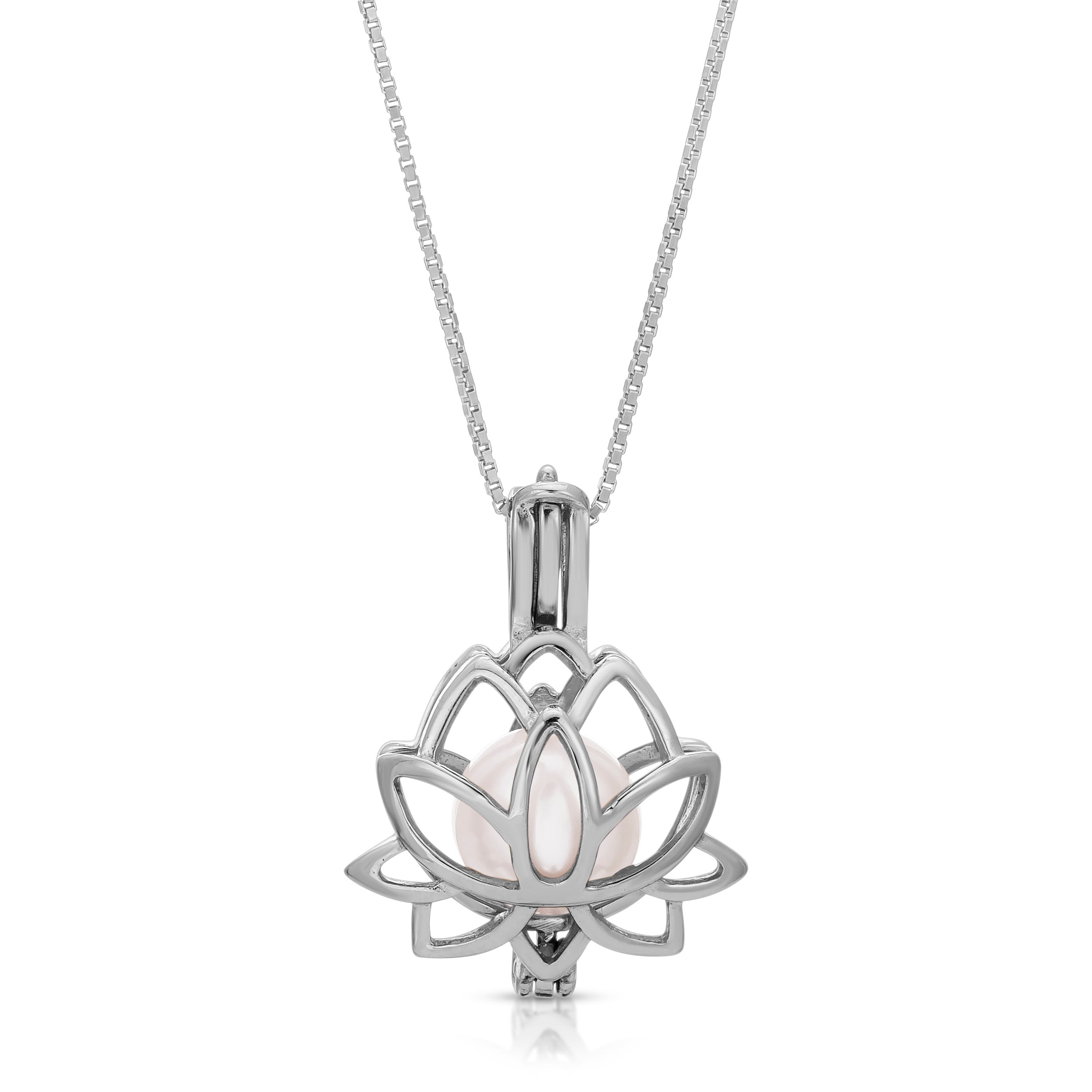 Lotus Locket Necklace Sterling Silver Lotus Flower India