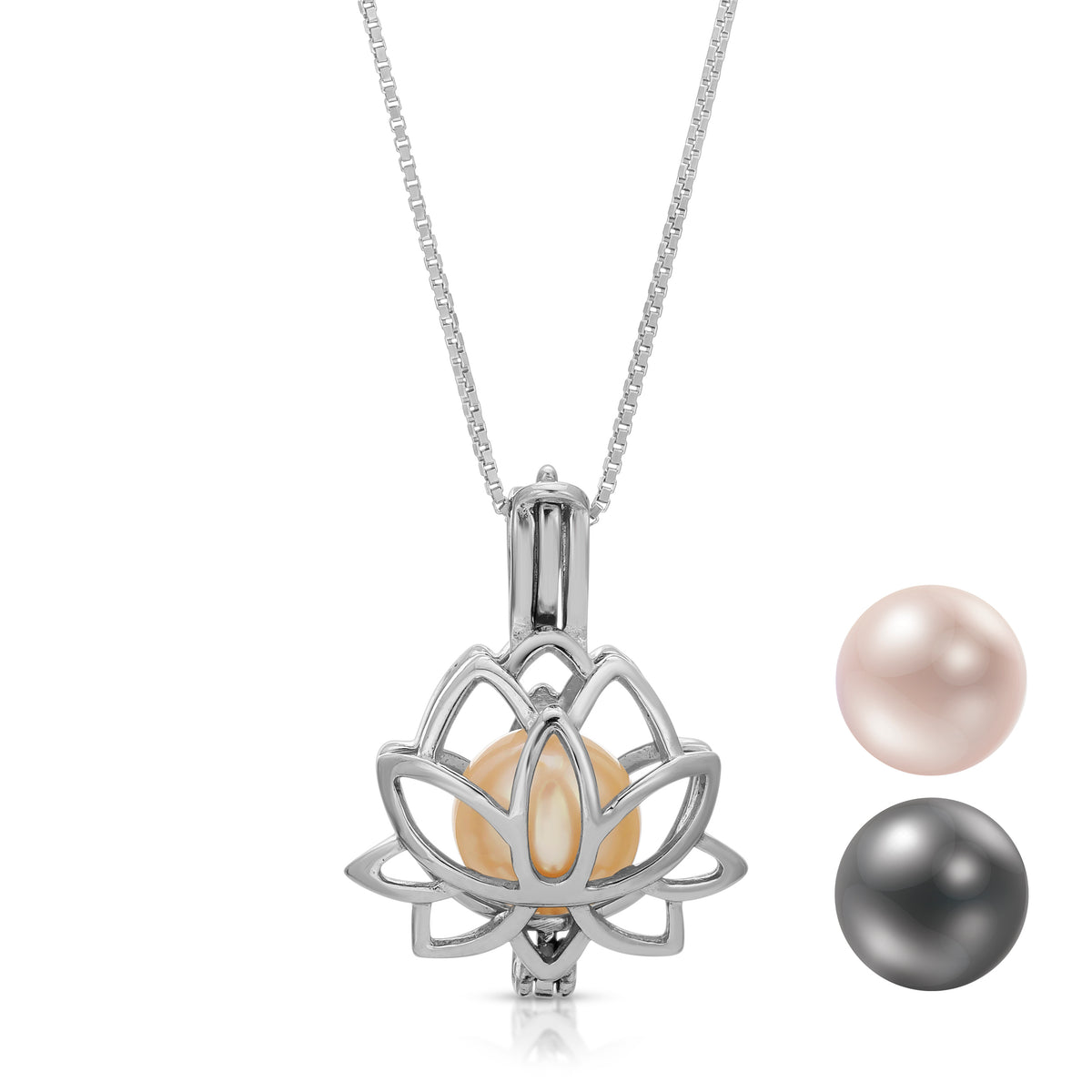 Sterling Silver Pearl Lotus Flower Cage Pendant Necklace
