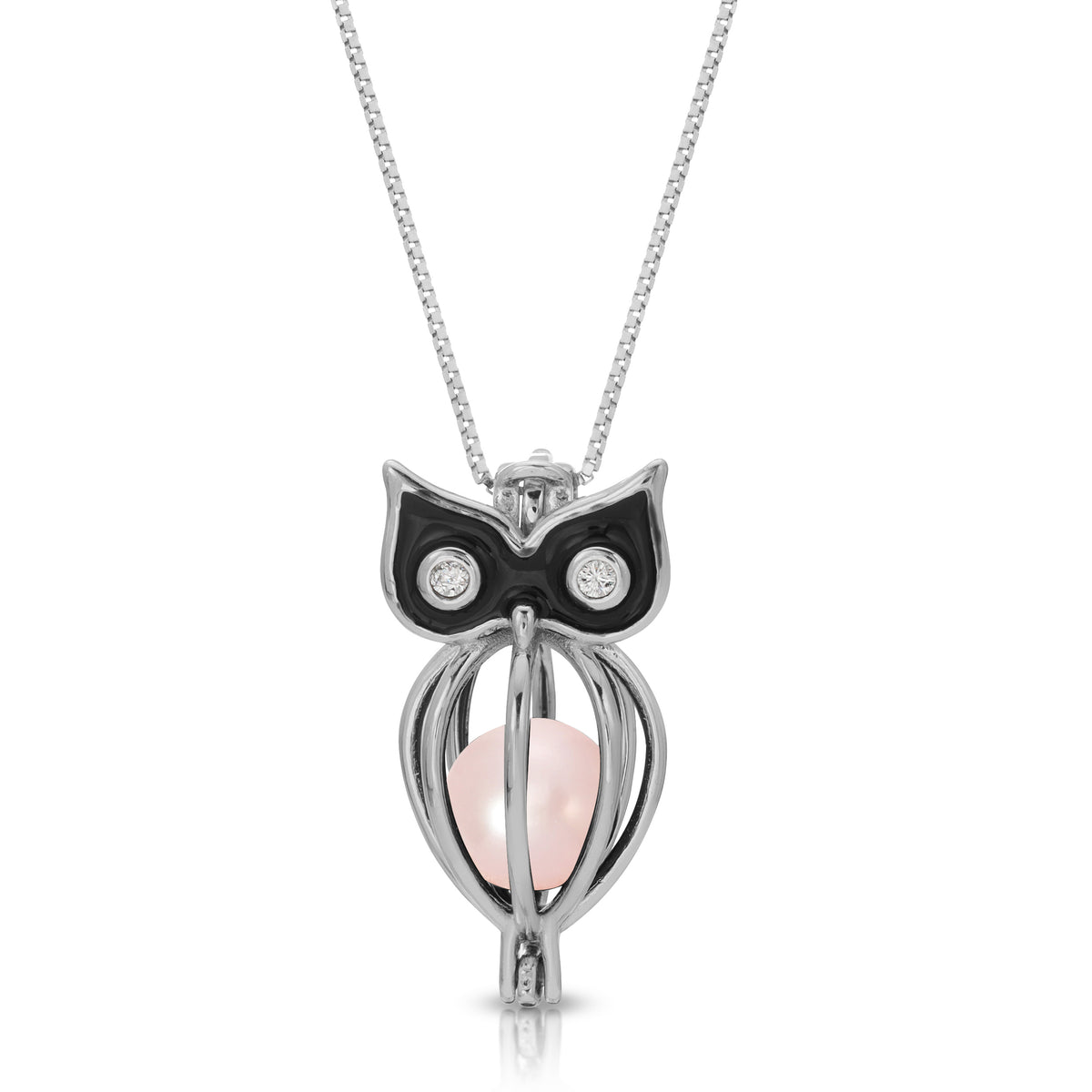 Sterling Silver Pearl Owl Cage Pendant - Owl Design Pearl Cage Pendant