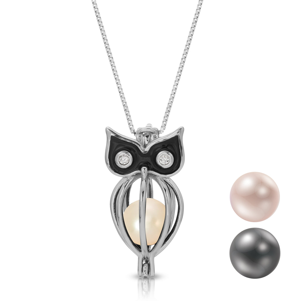 Sterling Silver Pearl Owl Cage Pendant - Owl Design Pearl Cage Pendant