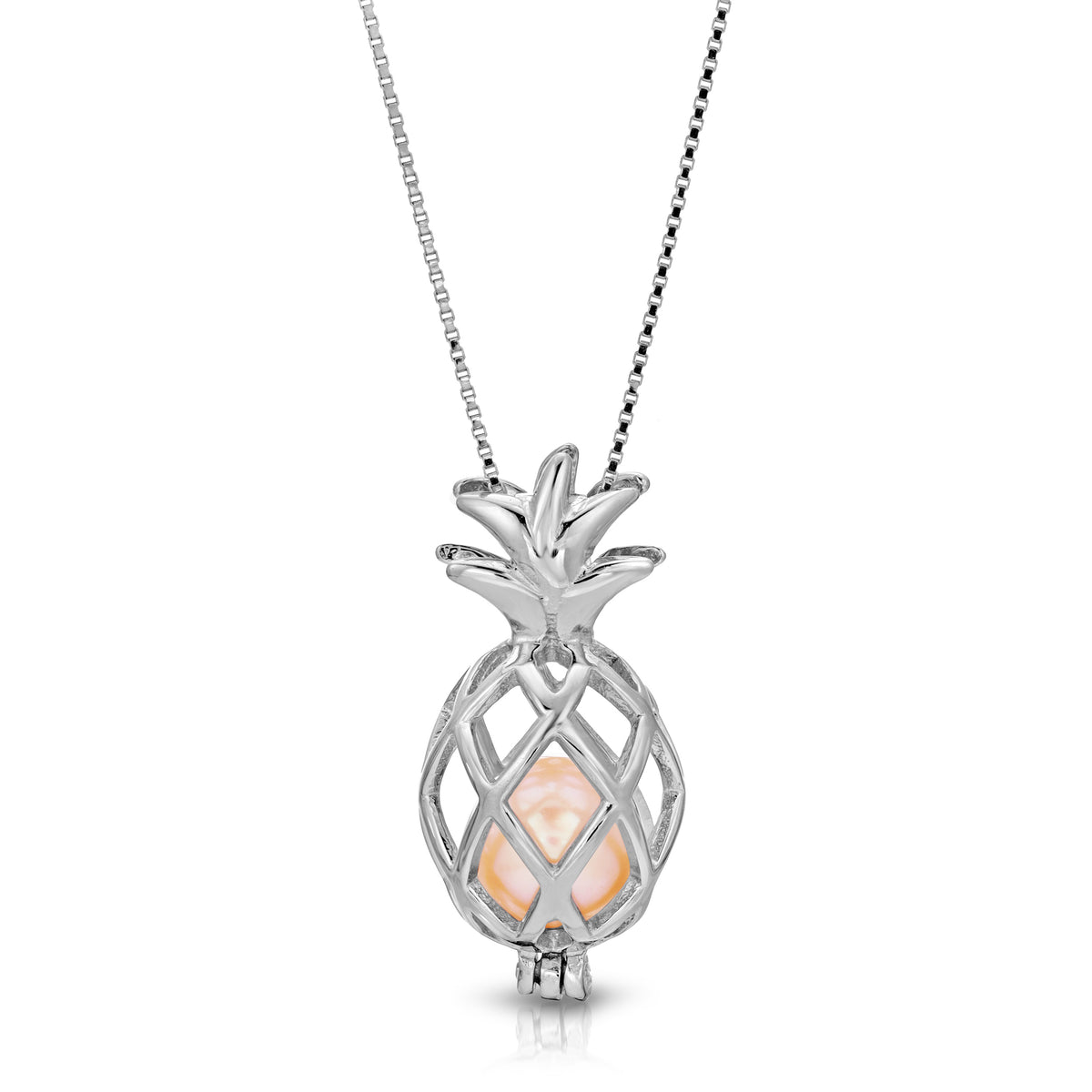 Sterling Silver Pearl Pineapple Cage Pendant - Pineapple Design Pearl Cage Pendant