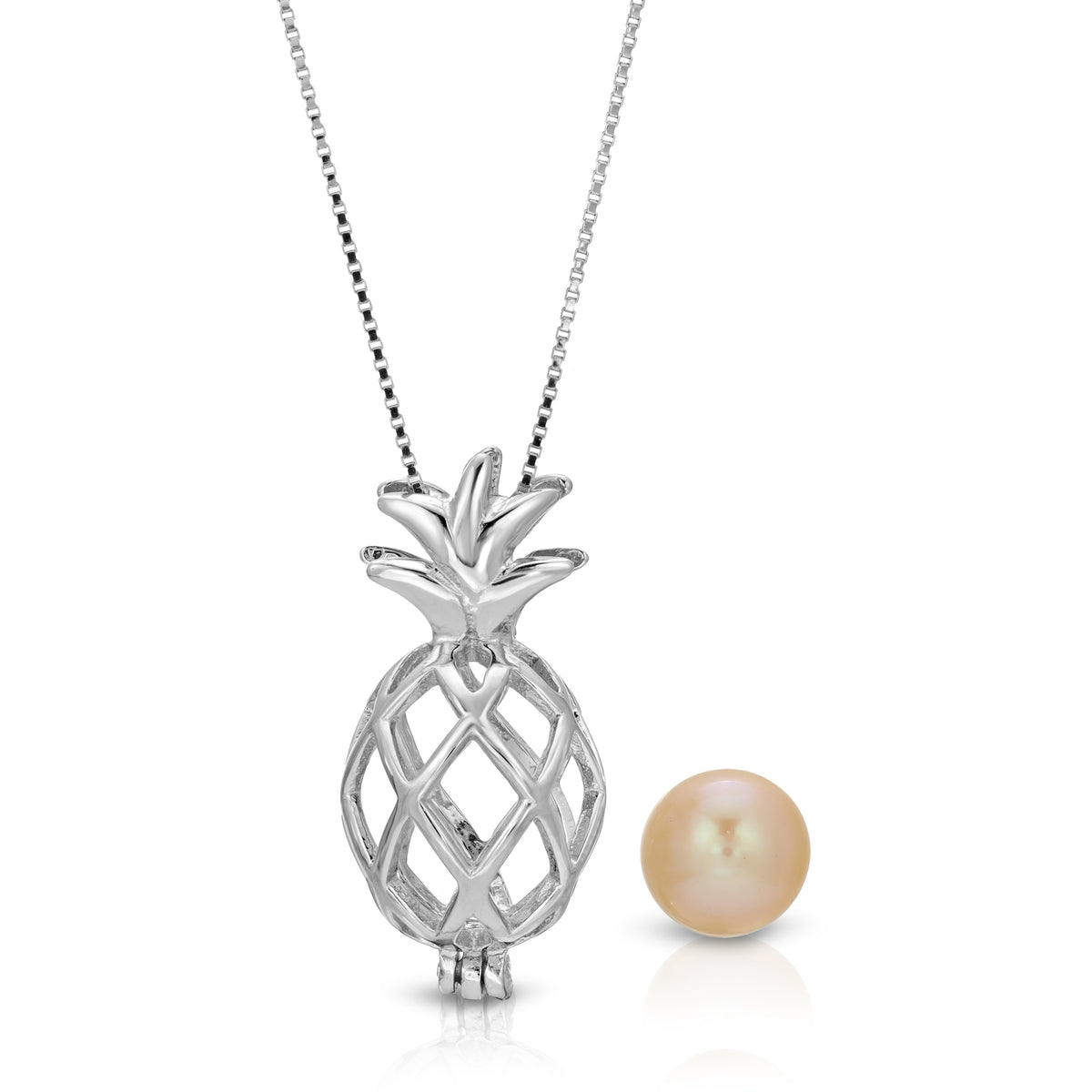 Sterling Silver Pearl Pineapple Cage Pendant - Pineapple Design Pearl Cage Pendant