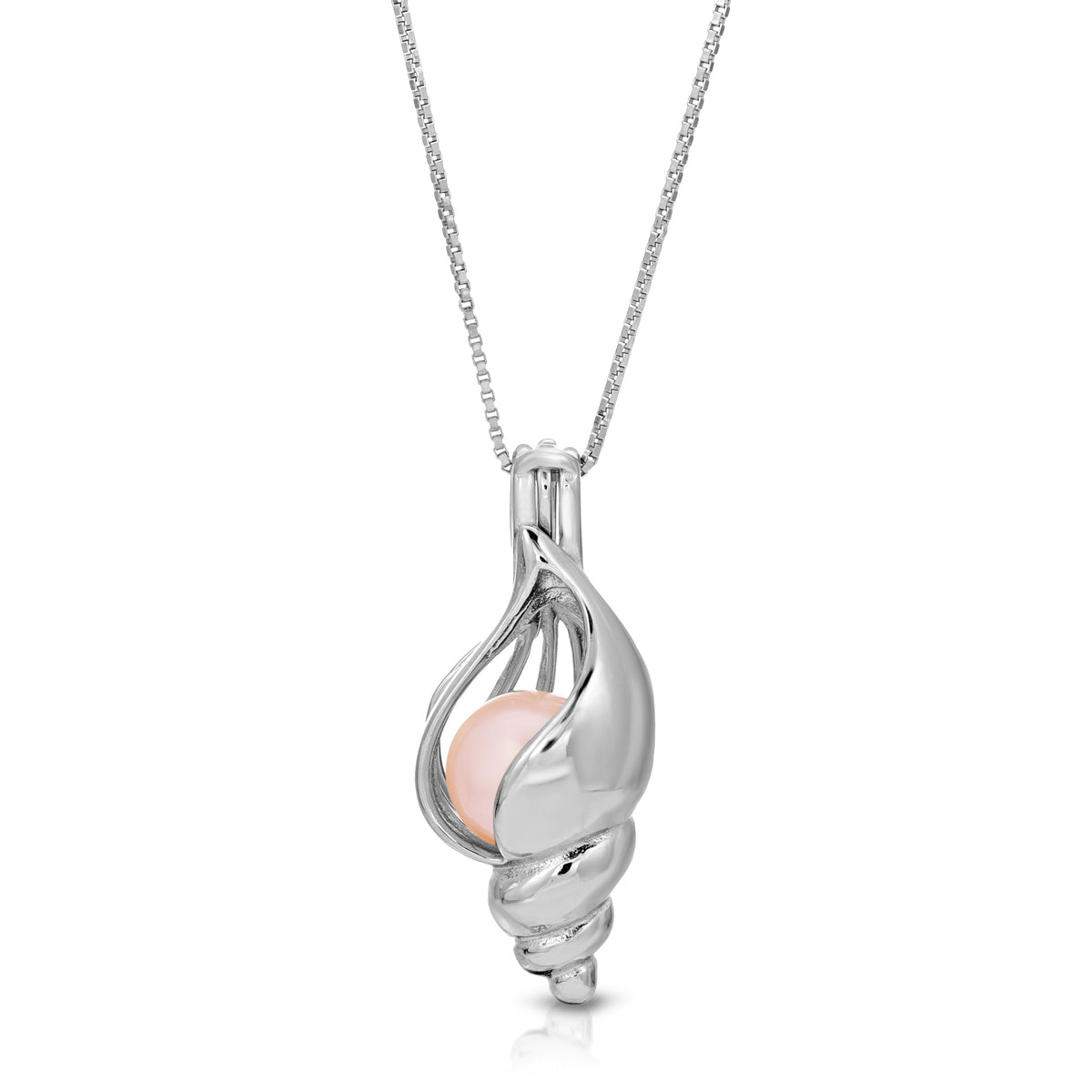Sterling Silver Pearl Shell Cage Pendant - Shell Design Pearl Cage Pendant