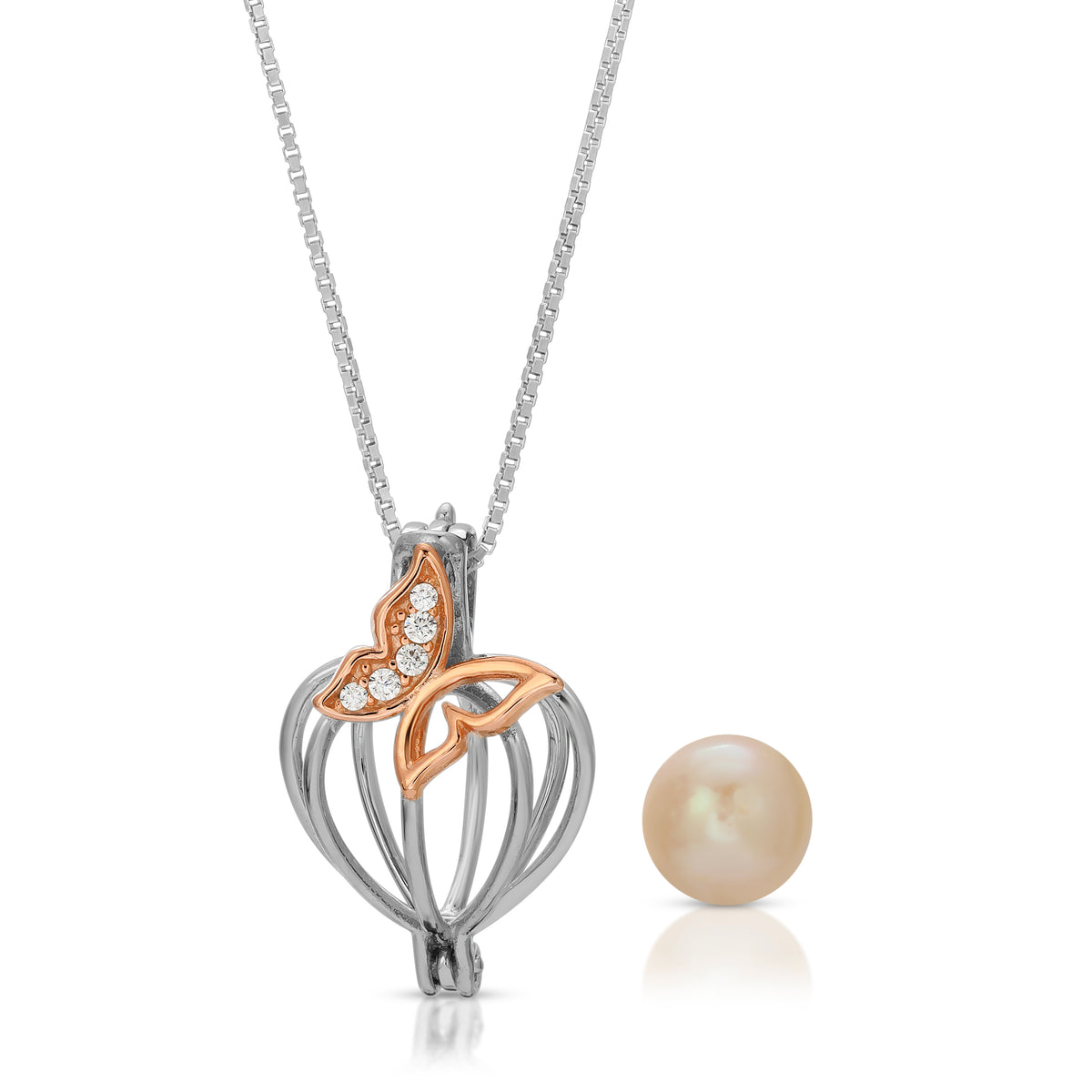 Sterling Silver Pearl Small Butterfly Cage Pendant